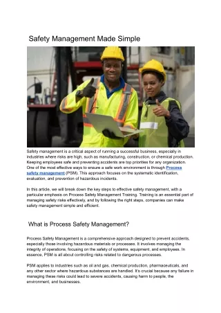 Safety Management Made Simple