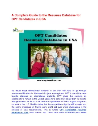 A Complete Guide to the Resumes Database for OPT Candidates in USA