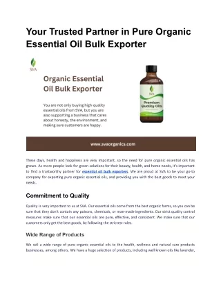 Your Trusted Partner in Pure Organic Essential Oil Bulk Exporter