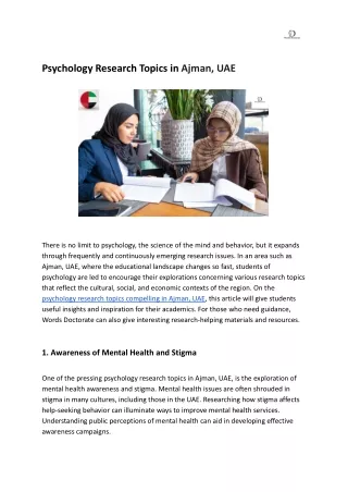 Psychology Research Topics in Ajman, UAE