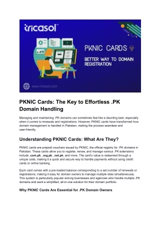 PKNIC Cards: The Key to Effortless .PK Domain Handling