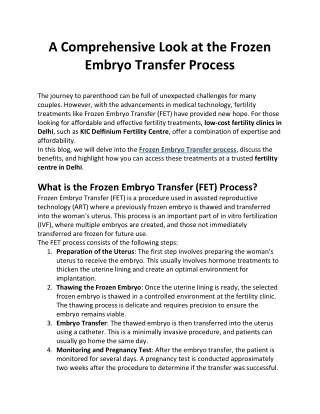 A Comprehensive Look at the Frozen Embryo Transfer Process