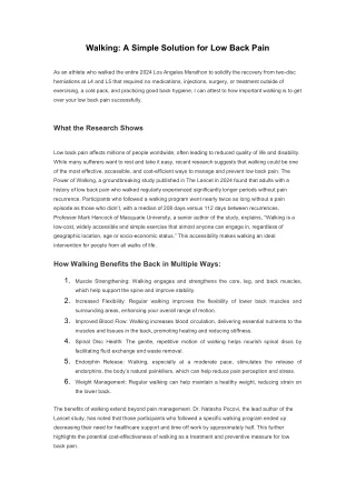 Walking - A Simple Solution for Low Back Pain