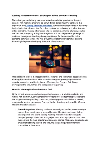 iGaming Platform Providers: Shaping the Future of Online Gambling