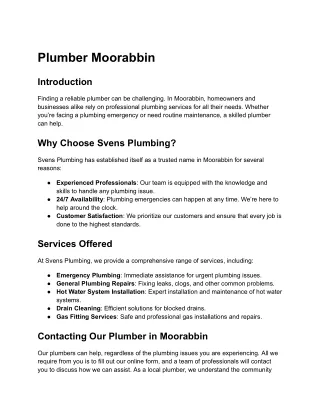 Plumber Moorabbin