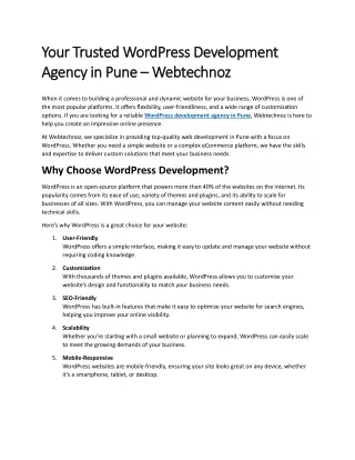 Your Trusted WordPress Development Agency in Pune – Webtechnoz