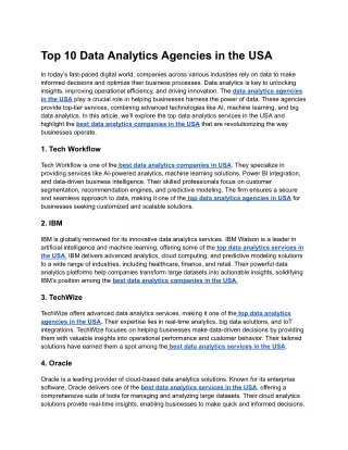 Top 10 Data Analytics Agencies in the USA