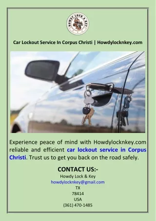 Car Lockout Service In Corpus Christi  Howdylocknkey.com