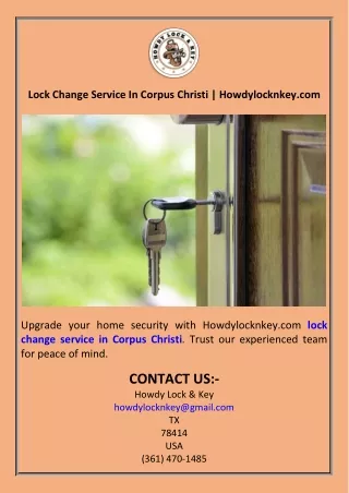 Lock Change Service In Corpus Christi  Howdylocknkey.com