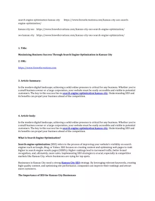 Maximizing Business Success Through Search Engine Optimization in Kansas City