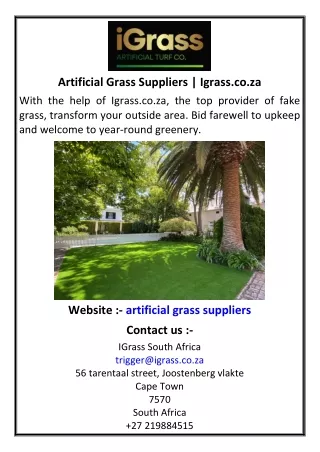 Artificial Grass Suppliers | Igrass.co.za