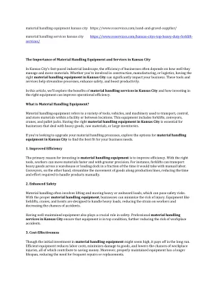 The Importance of Material Handling Equipment and Services in Kansas City