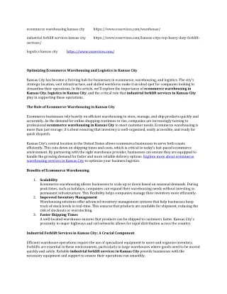 Optimizing Ecommerce Warehousing and Logistics in Kansas City