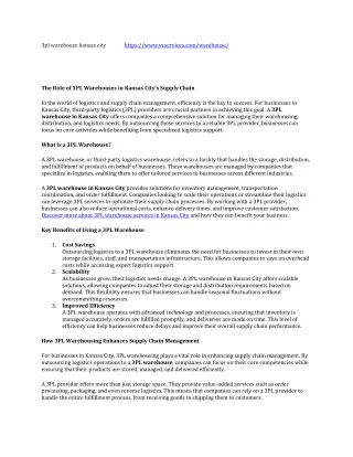 The Role of 3PL Warehouses in Kansas CityGÇÖs Supply Chain