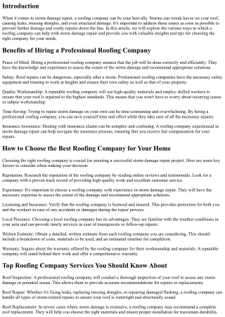How a Roofing Company Can Help with Storm Damage Repair
