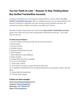 Safe & Secure Way To Buy Verified TransferWise Accounts