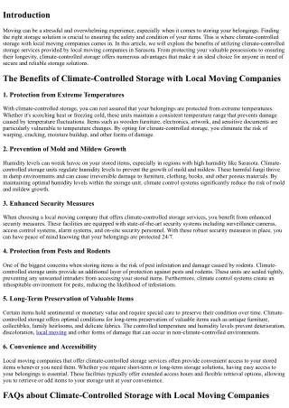 The Benefits of Climate-Controlled Storage with Local Moving Companies