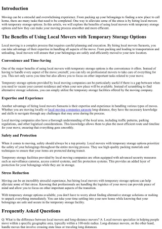 The Benefits of Using Local Movers with Temporary Storage Options