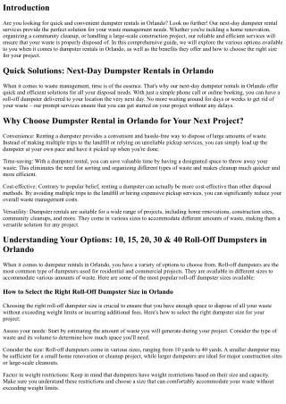 Quick Solutions: Next-Day Dumpster Rentals in Orlando