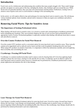 Removing Facial Warts: Tips for Sensitive Areas