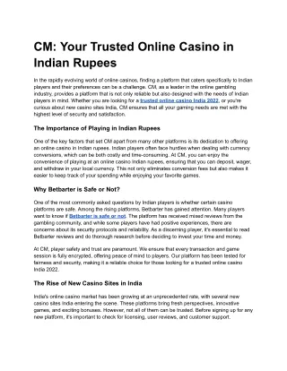 CM_ Your Trusted Online Casino in Indian Rupees