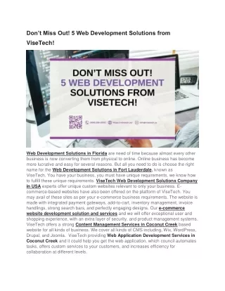 Don’t Miss Out! 5 Web Development Solutions from ViseTech!