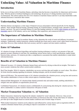 Unlocking Value AI Valuation in Maritime Finance