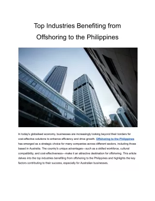 Top Industries Benefiting from Offshoring to the Philippines