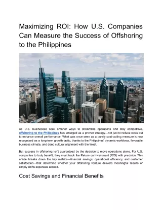 Maximizing ROI - How U.S. Companies Can Measure the Success of Offshoring to the Philippines