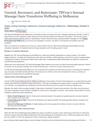 Unwind Reconnect and Rejuvenate - TBV Sensual Massage Oasis Transforms Wellbeing in Melbourne