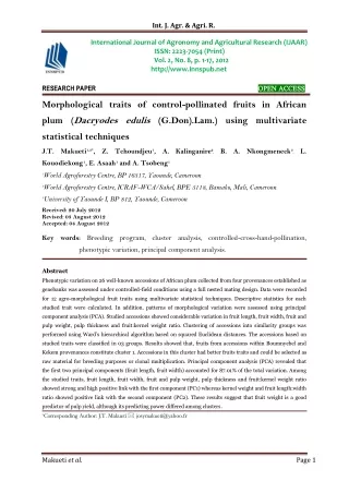 Morphological traits of control-pollinated fruits in African plum (Dacryodes