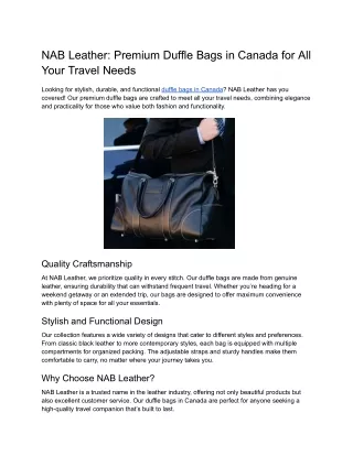 NAB Leather_ Premium Duffle Bags in Canada for All Your Travel Needs