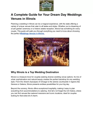 A Complete Guide for Your Dream Day Weddings Venues in Illinois
