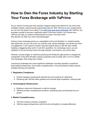 How to Own the Forex Industry by Starting Your Forex Brokerage with YaPrime