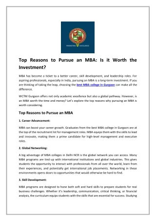 Top Reasons to Pursue an MBA Is it Worth the Investment