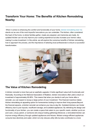 Transform Your Home The Benefits of Kitchen Remodeling Nearby