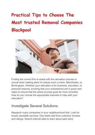 Practical Tips to Choose The Most trusted Removal Companies Blackpool