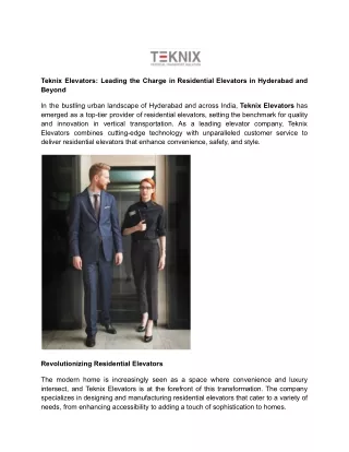 Teknix Elevators_ Leading the Charge in Residential Elevators in Hyderabad and Beyond