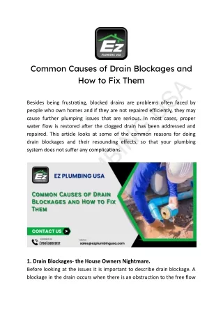 Common Causes of Drain Blockages and How to Fix Them