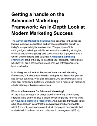 Getting a handle on the Advanced Marketing Framework: An In-Depth Look at Modern