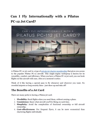 Can I Fly Internationally with a Pilatus PC-12 Jet Card