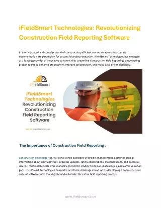 iFieldSmart Technologies Revolutionizing Construction Field Reporting Software