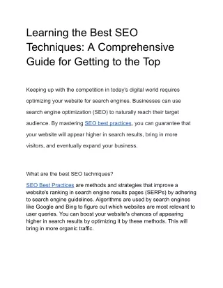 Learning the Best SEO Techniques: A Comprehensive Guide for Getting to the Top