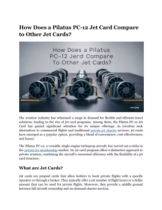 How Does a Pilatus PC-12 Jet Card Compare to Other Jet Cards