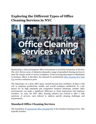 Exploring the Different Types of Office Cleaning Services in NYC