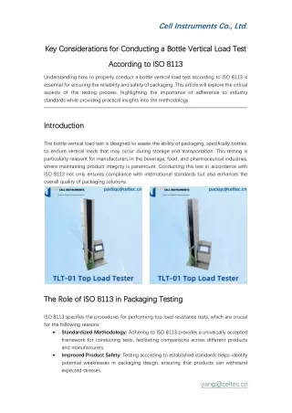 Key Considerations for Conducting a Bottle Vertical Load Test According to ISO 8113
