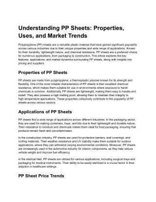 Understanding PP Sheets_ Properties, Uses, and Market Trends