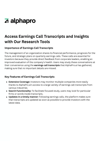 Access Earnings Call Transcripts and Insights with Our Research Tools