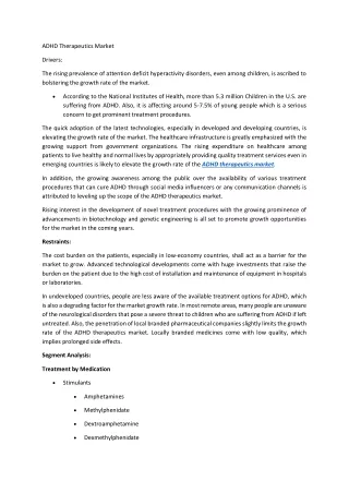 Global ADHD Therapeutics Market Hits USD 70.46 Bn by 2032