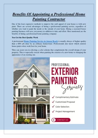 Benefits Of Appointing a Professional Home Painting Contractor